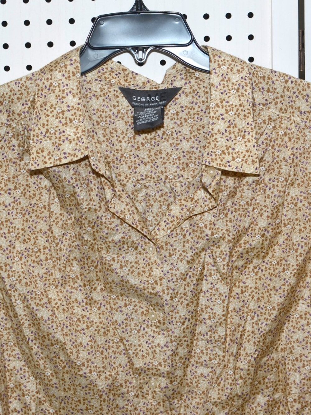 George Designs by Mark Eisen Silk Blend Floral Blouse XL Yellow Tan Y2K - Picture 2 of 8